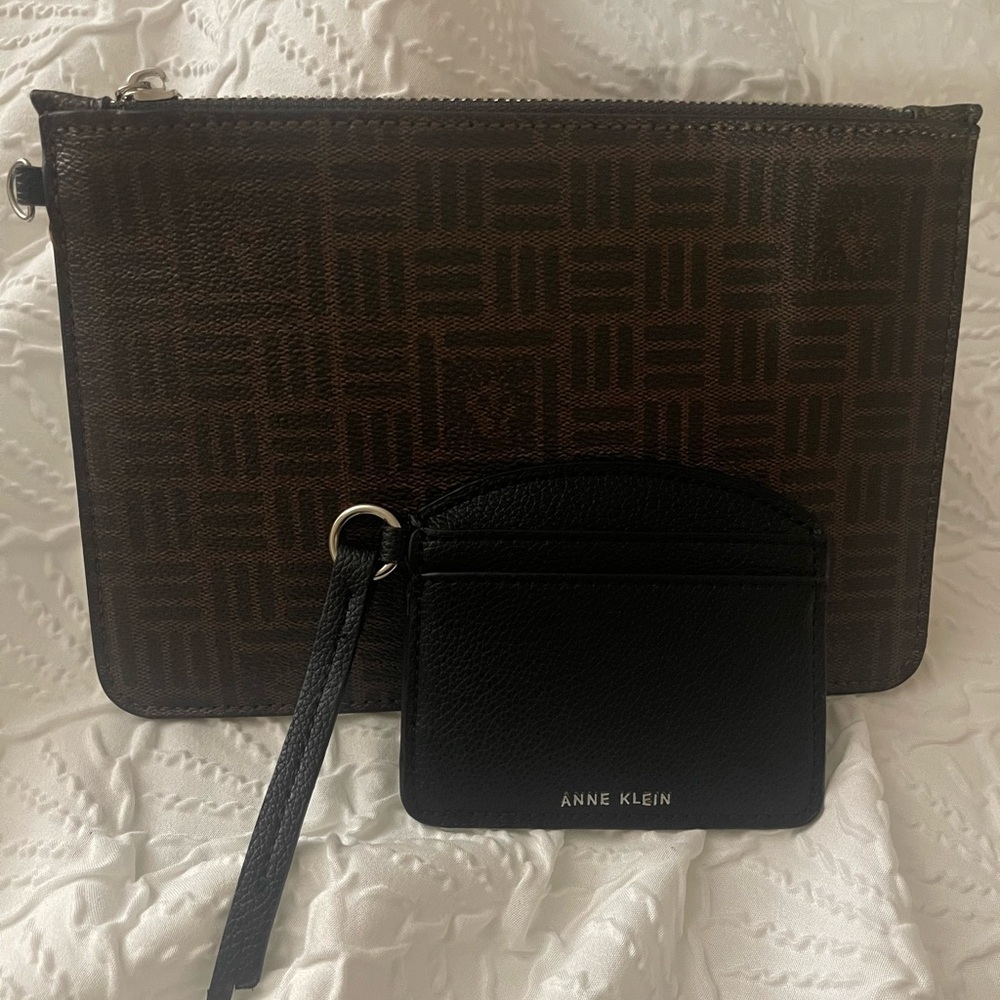 Anne Klein Signature Wallet & Card Holder Set - Brown/Black - Brand New no tags